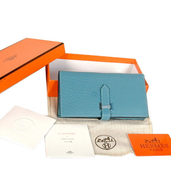 High Quality Hermes Bearn Japonaise Original Leather Wallet H8022 Blue Fake - Click Image to Close